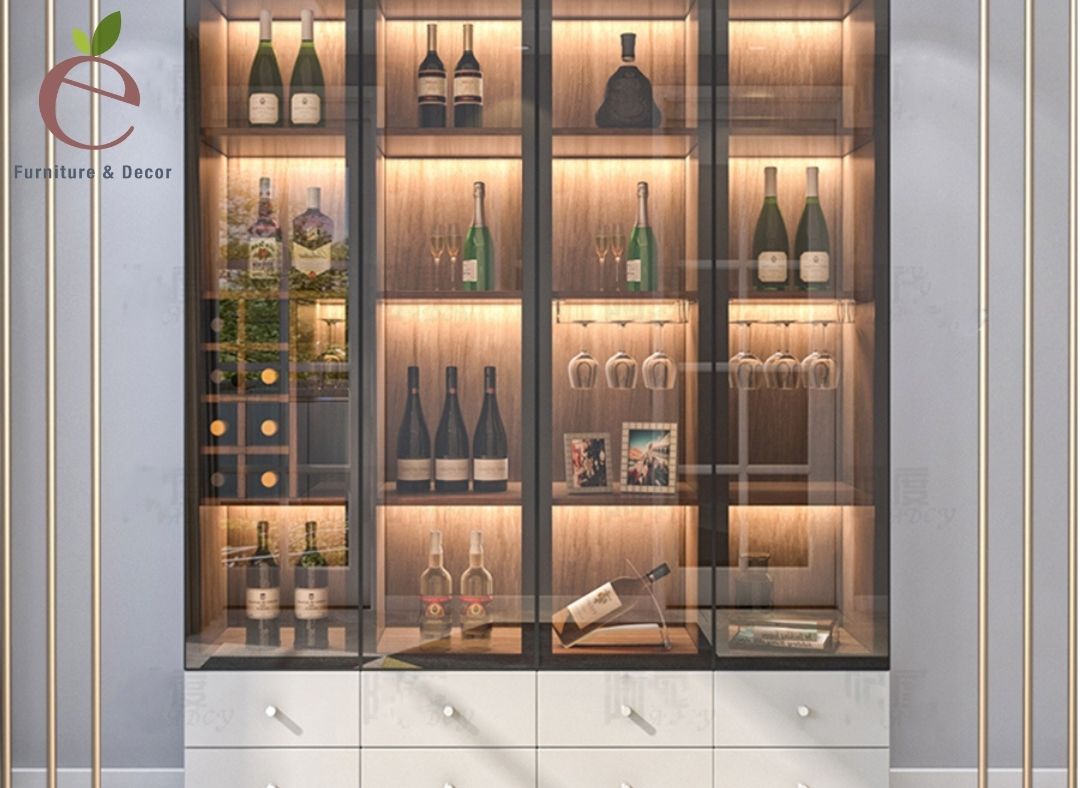 Trưng bày tủ rượu đẹp là một điểm nhấn cho không gian phòng khách của bạn. Chúng tôi tự hào giới thiệu tới bạn tủ rượu đẹp với thiết kế độc đáo và tinh tế, mang đến không gian sang trọng và ấm cúng.