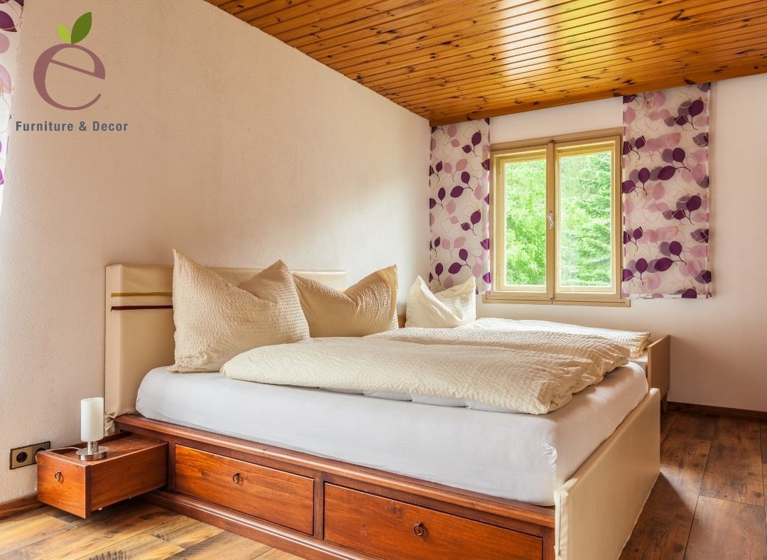 Giường có ngăn kéo được chế tác từ gỗ tự nhiên hiện đại 