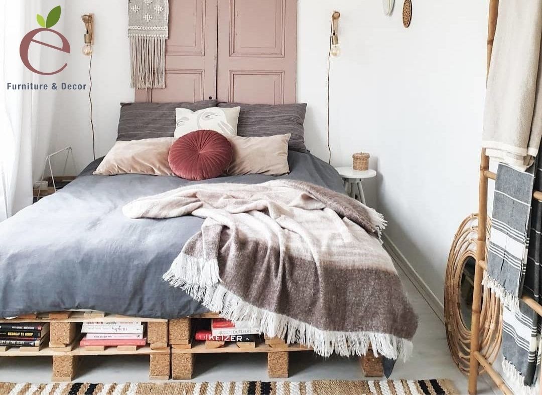 Giường gỗ pallet cho phòng ngủ mini xinh xắn