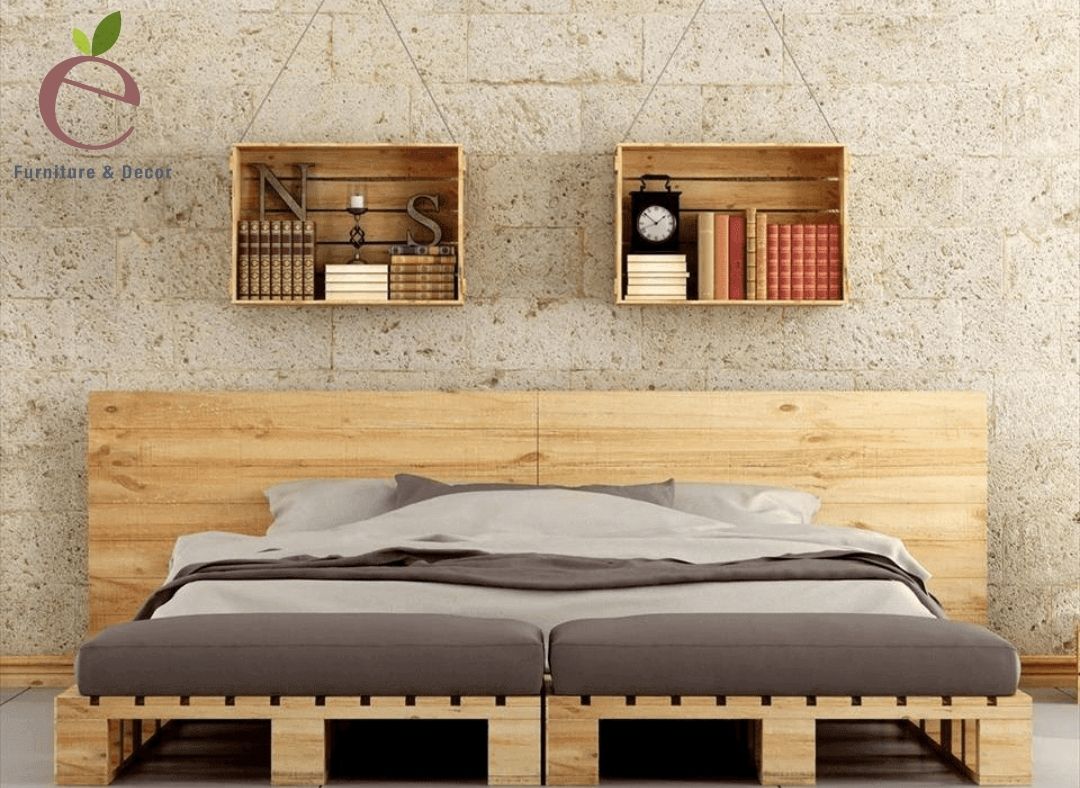 Giường ngủ gỗ pallet được thiết kế theo phong cách hiện đại sang trọng 