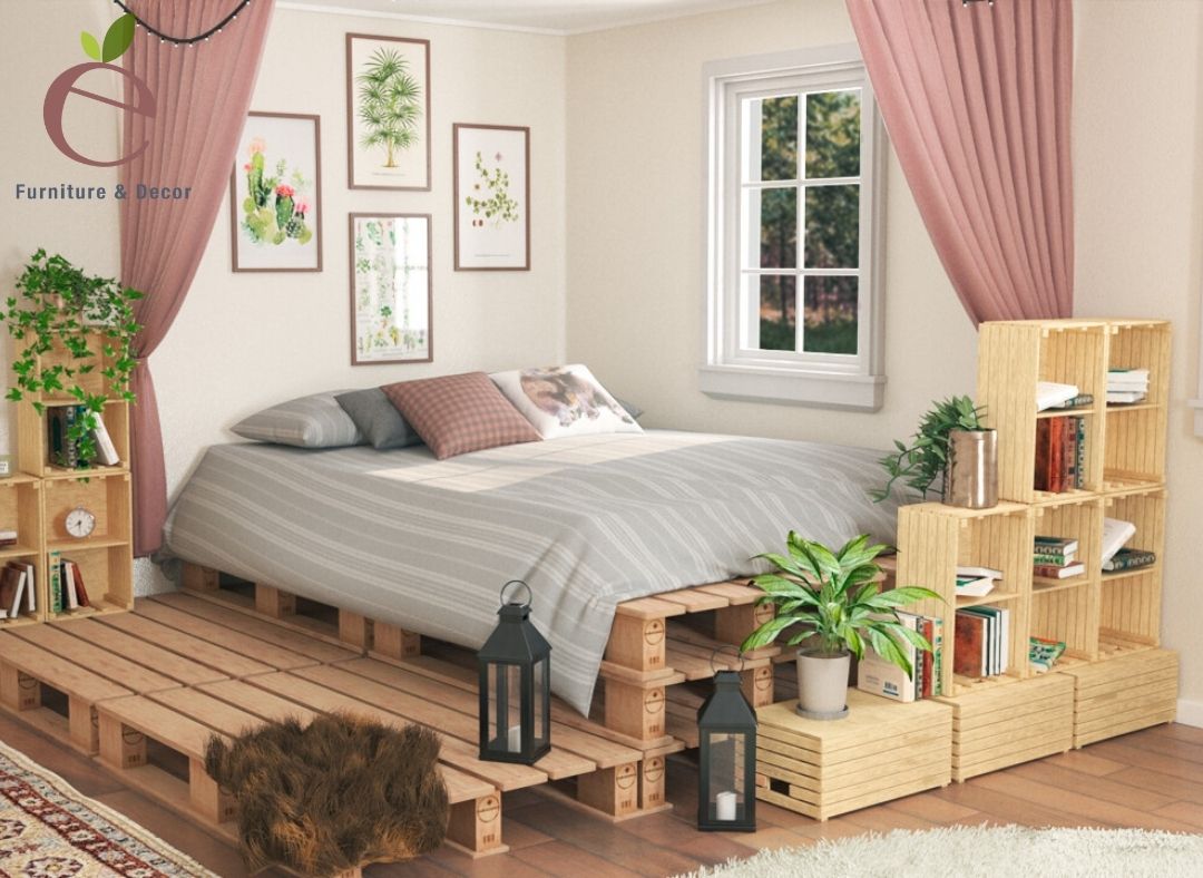 Giường gỗ pallet được thiết kế tiện ích thông minh
