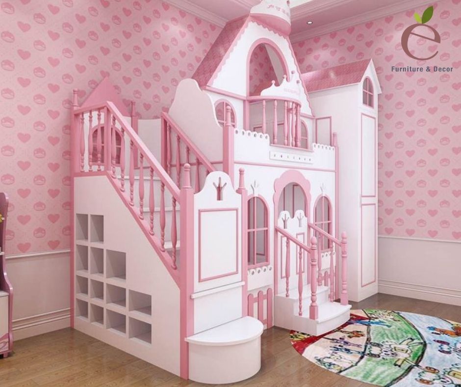 Mẫu giường tầng hình lâu đài cho các cô công chúa