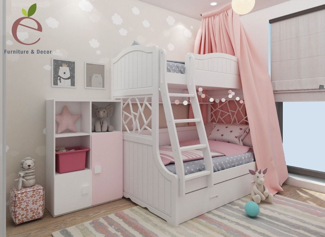 Đặt chiếc giường tầng công chúa cho bé ở vị trí thích hợp giúp tiết kiệm không gian tối ưu