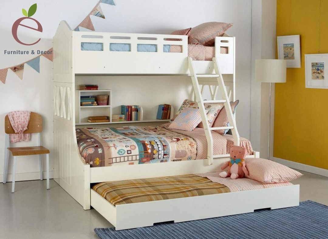 Thiết kế giường tầng công chúa đẹp mắt với bàn học tiện lợi 