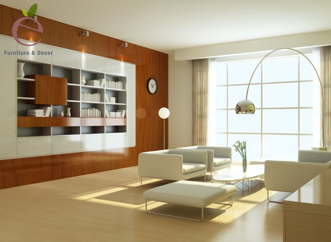 Kệ gỗ phòng khách âm tường giúp tiết kiệm không gian tối ưu