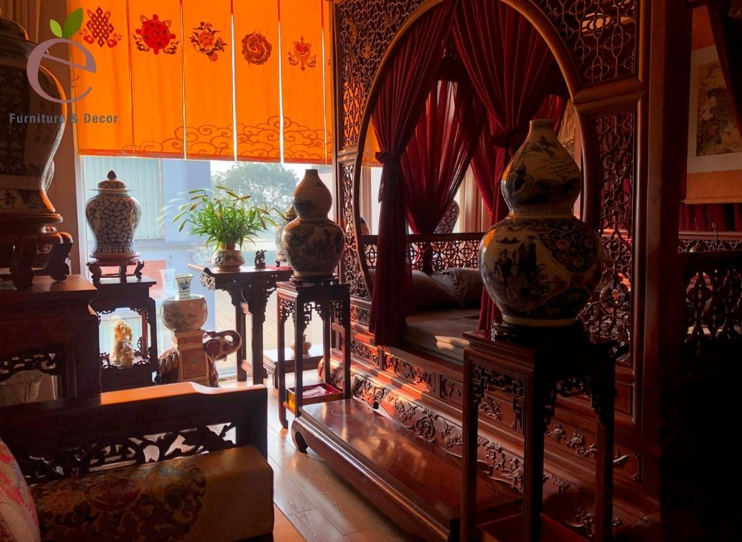 Phòng ngủ cố trang Trung Quốc trang trí bình gốm sứ sang trọng 