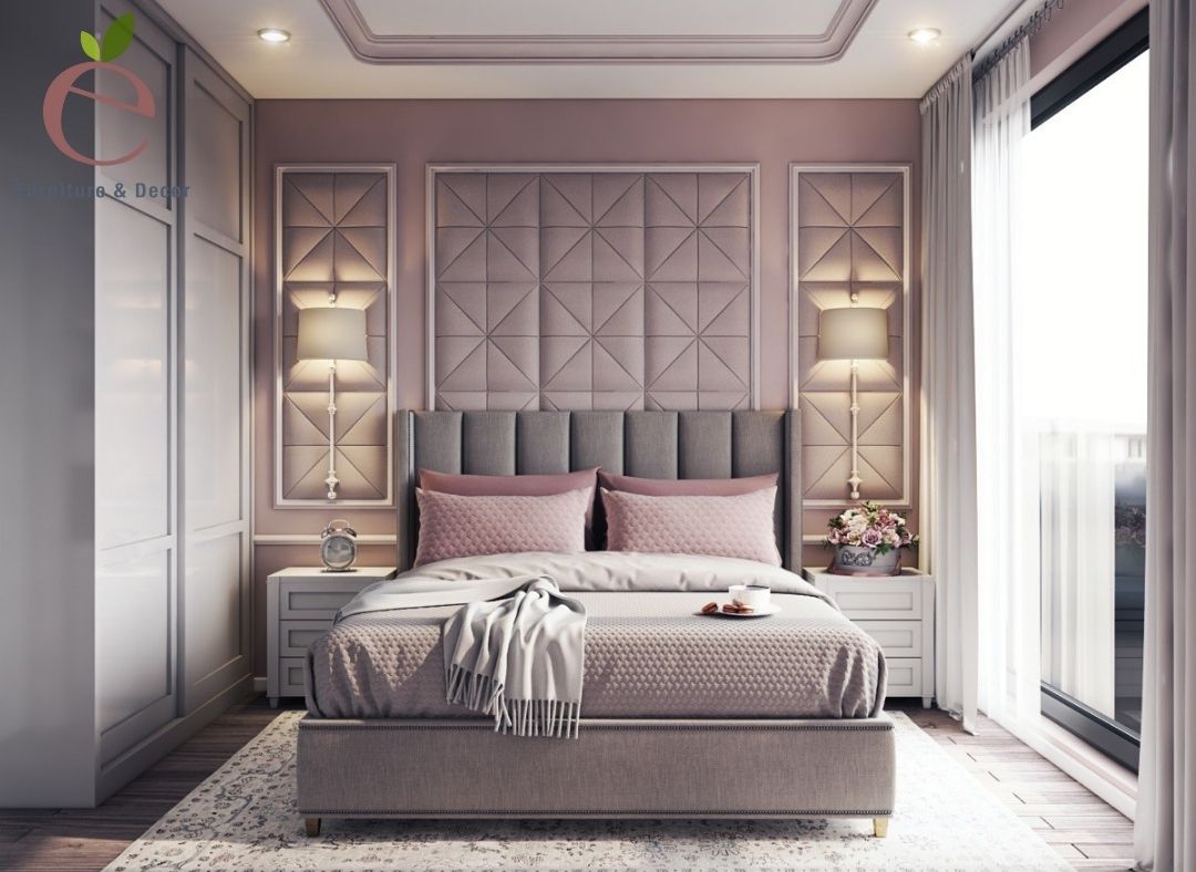 Phòng ngủ màu xám được thiết kế đơn giản sang trọng