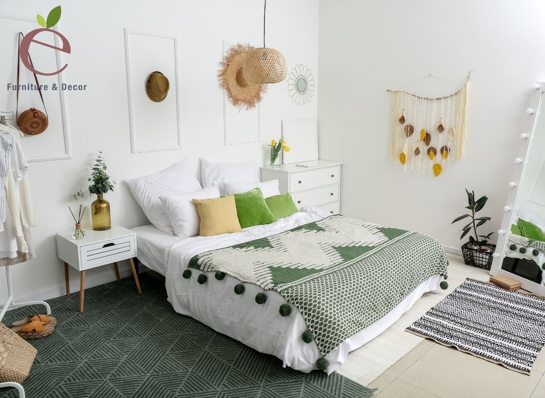 trang trí phòng ngủ màu xanh lá cây