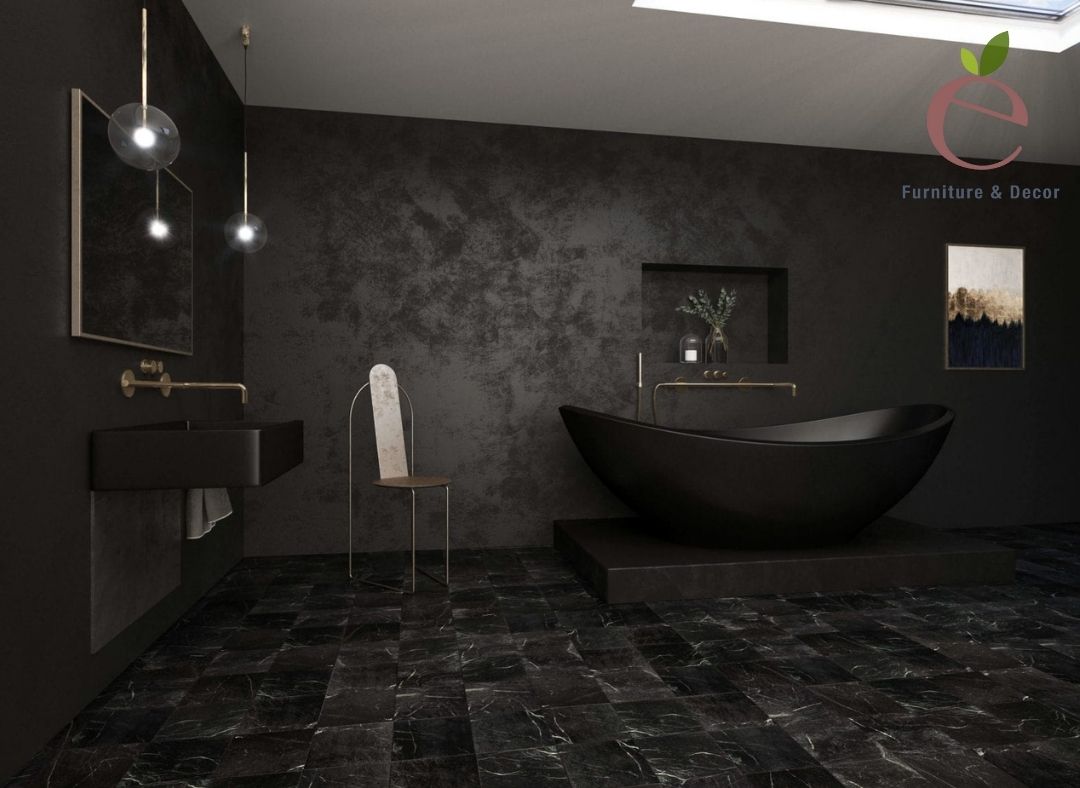 Bức phá cùng những phụ kiện nội thất phòng tắm màu đen ấn tượng 