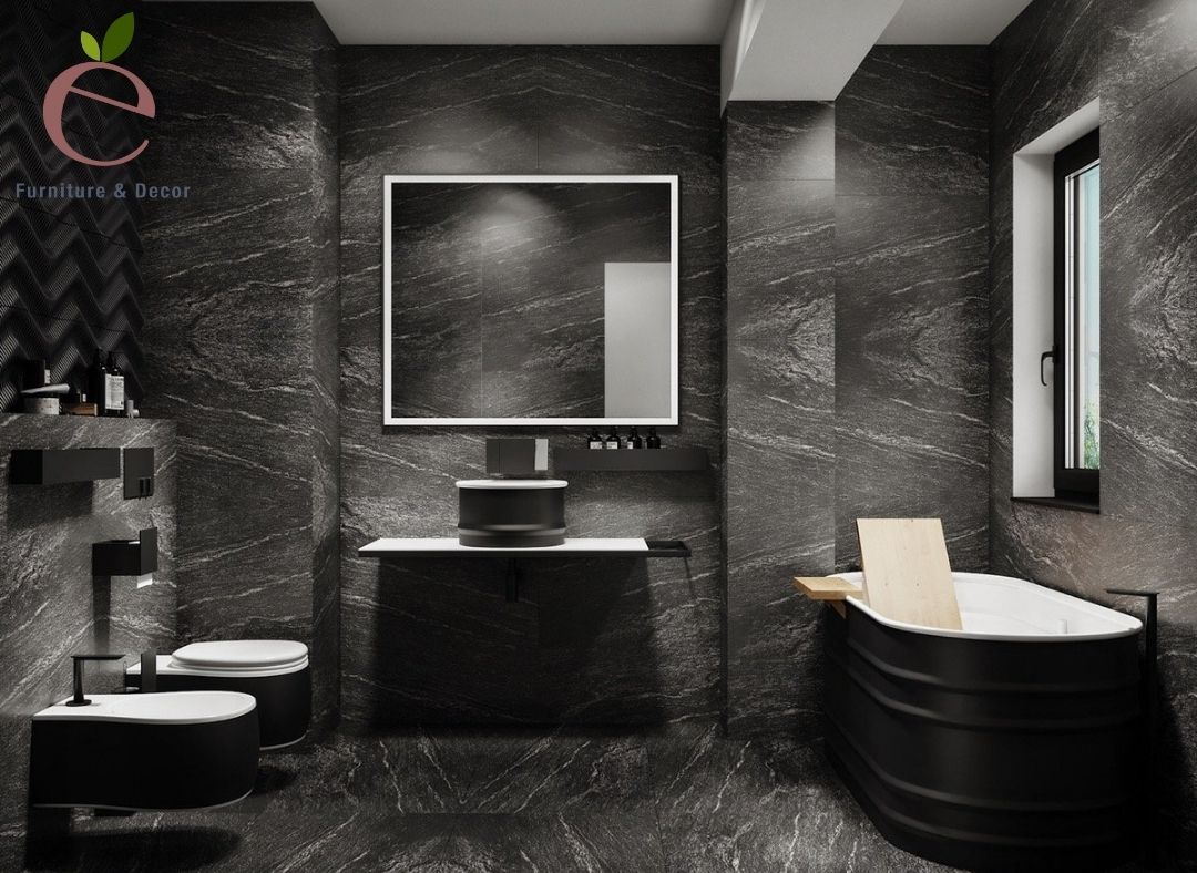 Trang trí phòng tắm đơn giản với gam màu đen dược ưa chuộng hiện nay 