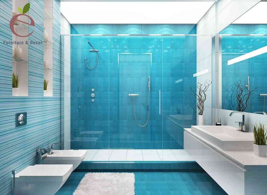 Trang trí phòng tắm đơn giản với màu xanh biến sinh động
