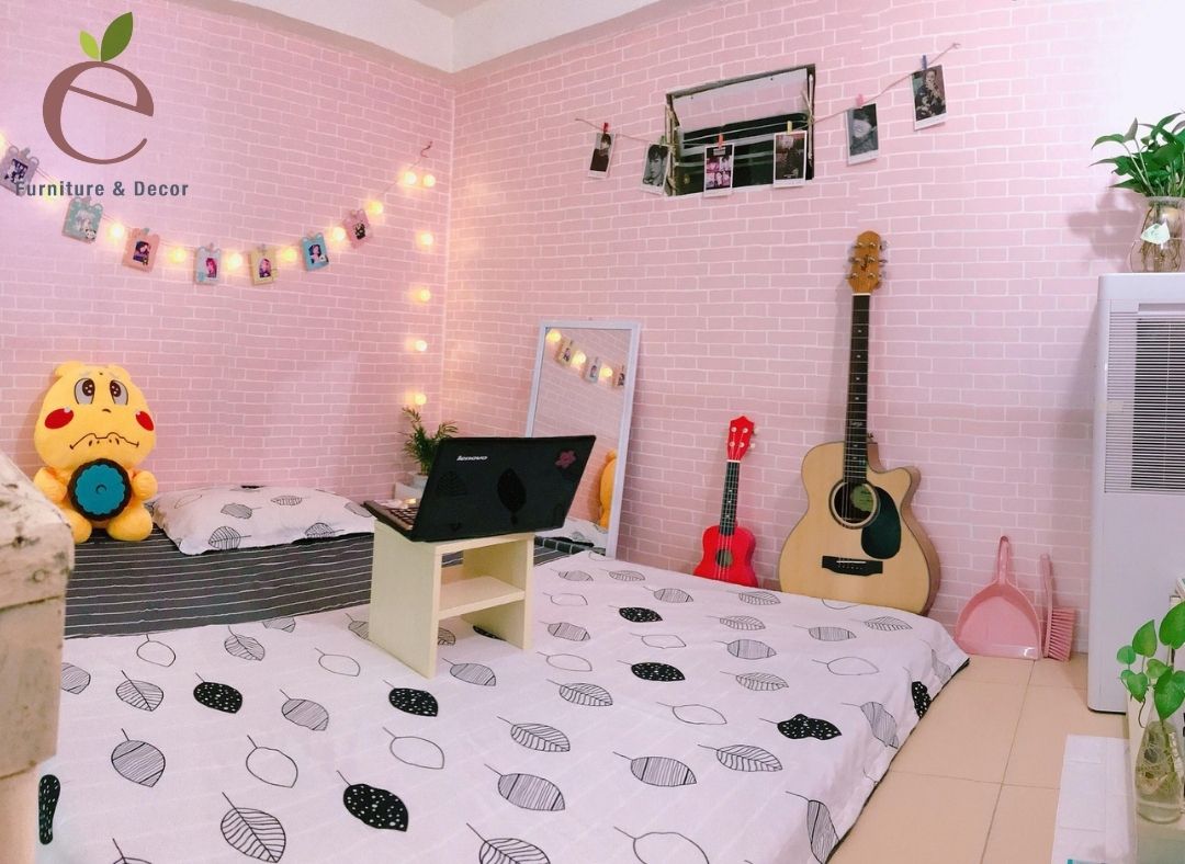 Trang trí phòng trọ với tường màu hồng pastel nhẹ nhàng 