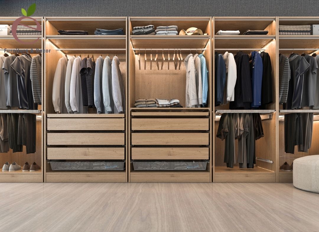 Tủ áo được chế tác bằng gỗ công nghiệp sang trọng cho không gian phòng ngủ 
